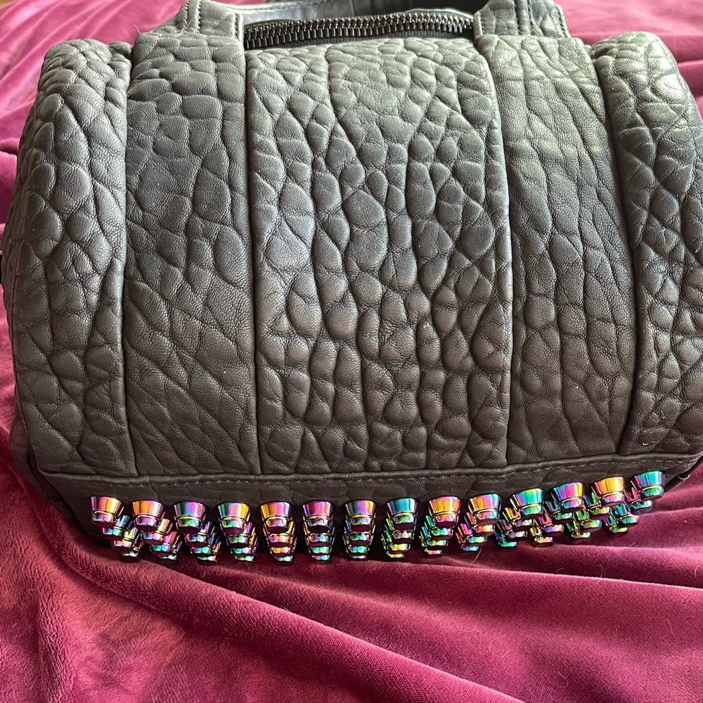 Alexander Wang Black Pebbled Leather Crossbody with Iridescent Studs